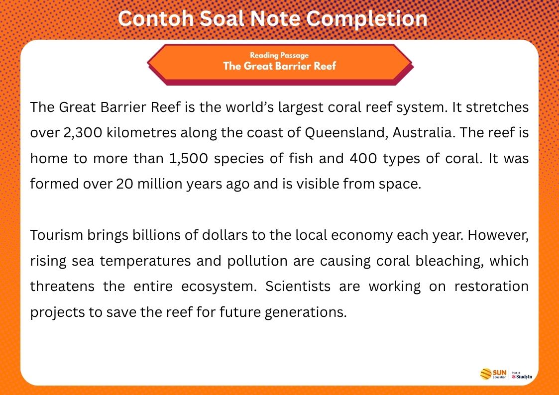 Contoh soal IELTS Reading Note COMPLETION