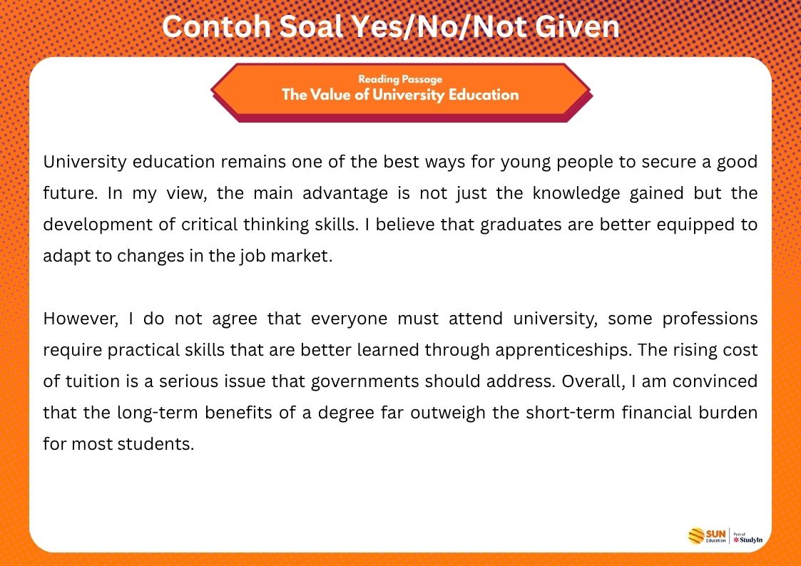 Contoh Soal Reading IELTS Yes No Not Given