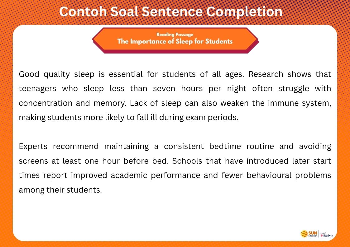 Contoh sentence completion IELTS Reading